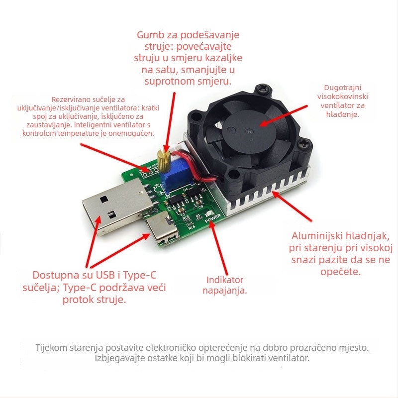 30W prilagodljivo elektroničko opterećenje s konstantnim tokom za USB, testiranje DC napona i struje, ploča za pražnjenje i starenje pri 20V