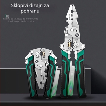 Klešta za skidanje izolacije žica s vrhom igle, ugrađeni tester, za povlačenje i rezanje žica, sklopivi alat