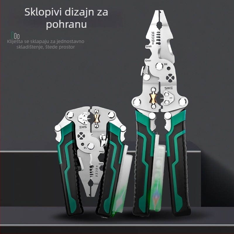 Klešta za skidanje izolacije žica s vrhom igle, ugrađeni tester, za povlačenje i rezanje žica, sklopivi alat