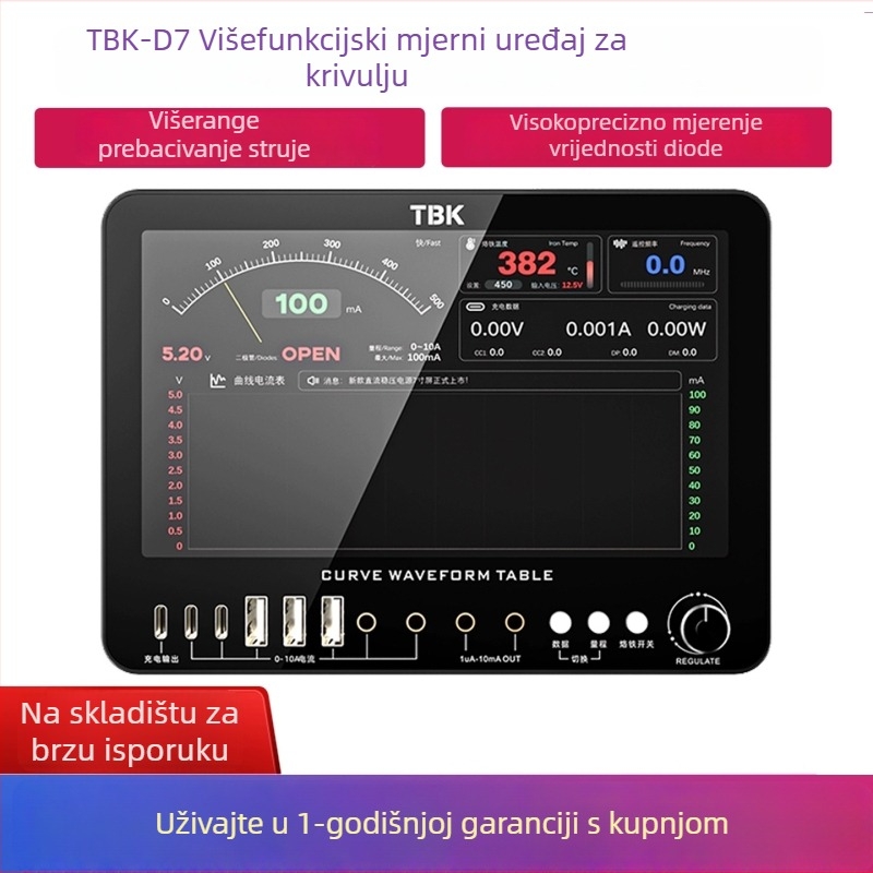 Testna dijagnostička shema punjenja s krivim ampermetrom i osciloskopom – detekcija punjenja diodom i mjerenje frekvencije za popravak mobitela