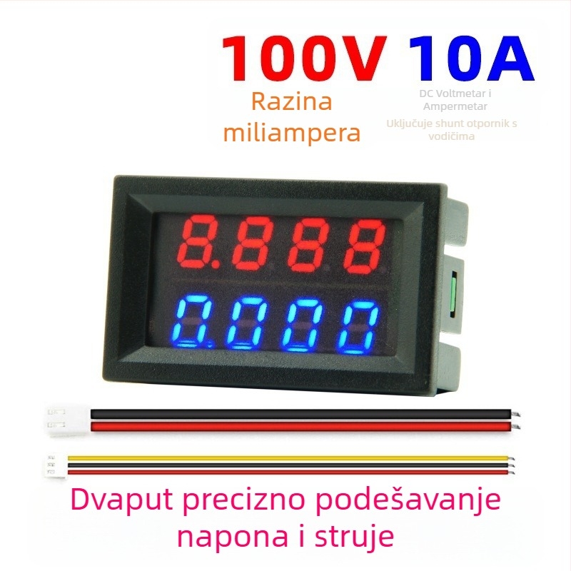 Napon i ampermetar – 100 V, 10 A, zaslon na razini mA, dvostruko fino podešavanje, radni tok 0.03 A s točnošću 0.01 A