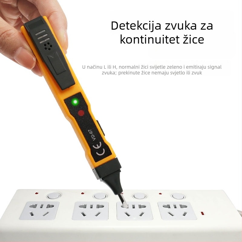 Bezkontaktni tester za detekciju nulnih živih vodiča s inteligentnim zvučnim i svjetlosnim alarmom za prekide linije