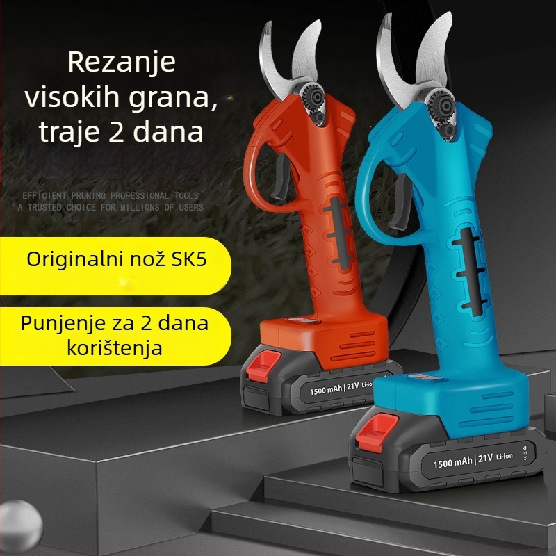 Električne škare za podrezivanje s oštricom od mangan čelika; punjiva litijska baterija; za vrtlarstvo