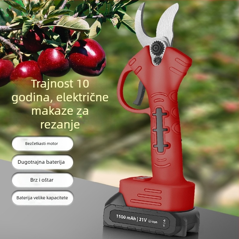 Električne škare za podrezivanje s oštricom od mangan čelika; punjiva litijska baterija; za vrtlarstvo
