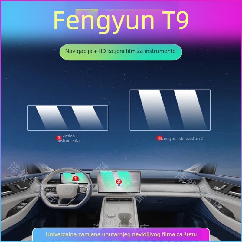 TPU unutarnji zaštitni film za Chery Fengyun T9 — sve-u-jednom oblikovanje; otporan na visoke/niske temperature; otporan na ogrebotine i habanje; protiv otiska prsta; pokriva središnju ploču, navigacijski zaslon, otvore za zrak i tipke na volanu