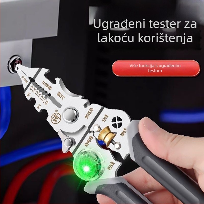 10-u-1 višenamjenska klešt za skidanje izolacije žica, industrijske klase, sekcije za navijanje i krimpanje, s testnim točkama, Materijal: NiCr čelik