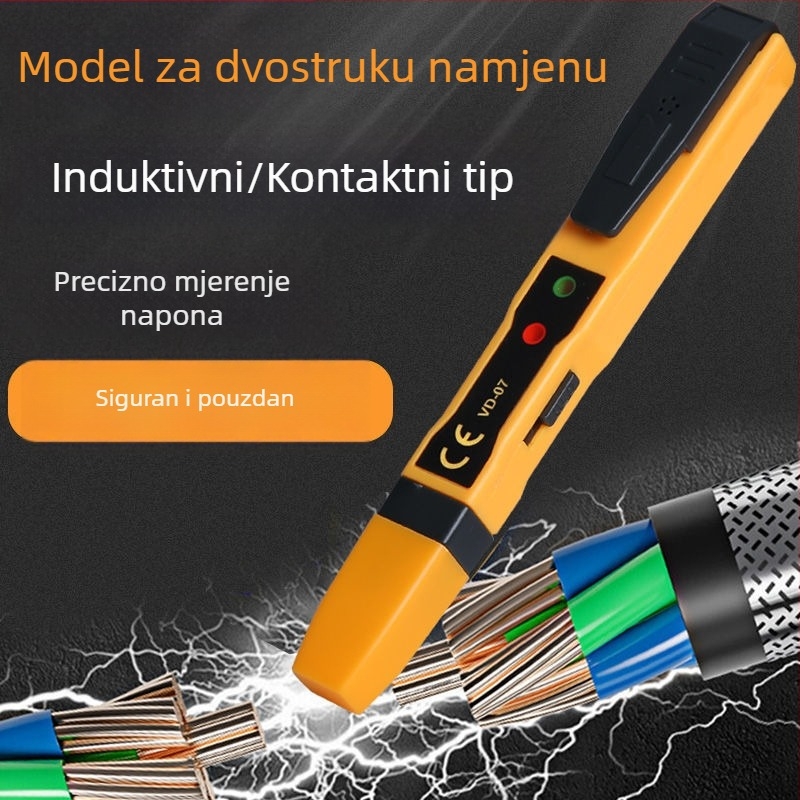 Bezkontaktni indukcijski tester s glasovnim i vizualnim alarmom za otkrivanje živih vodova i prekida u elektroinstalacijama