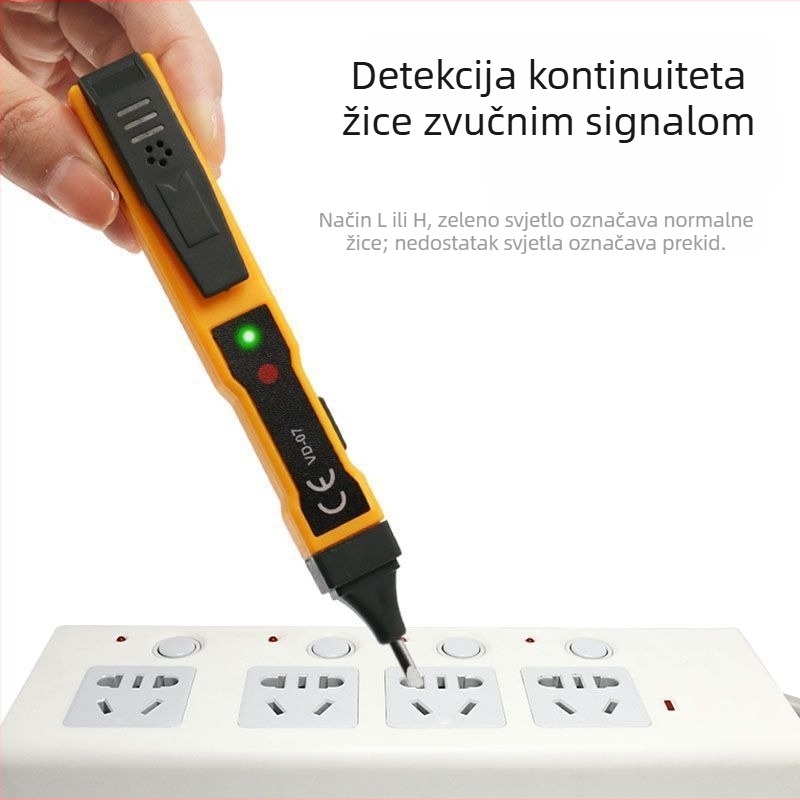 Bezkontaktni indukcijski tester s glasovnim i vizualnim alarmom za otkrivanje živih vodova i prekida u elektroinstalacijama