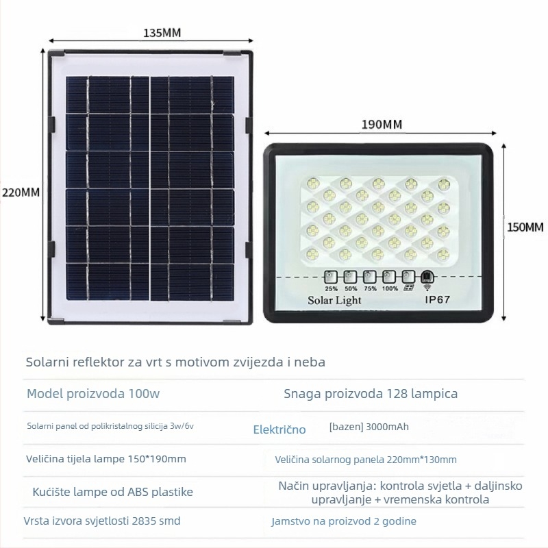 Solarsko vanjsko vrtno svjetlo IP67 vodootporno LED All-over-the-sky zvjezdani dizajn, 2835 LED diode, bijela svjetlost