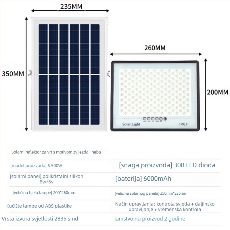 Solarsko vanjsko vrtno svjetlo IP67 vodootporno LED All-over-the-sky zvjezdani dizajn, 2835 LED diode, bijela svjetlost