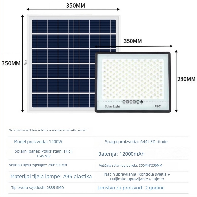 Solarsko vanjsko vrtno svjetlo IP67 vodootporno LED All-over-the-sky zvjezdani dizajn, 2835 LED diode, bijela svjetlost