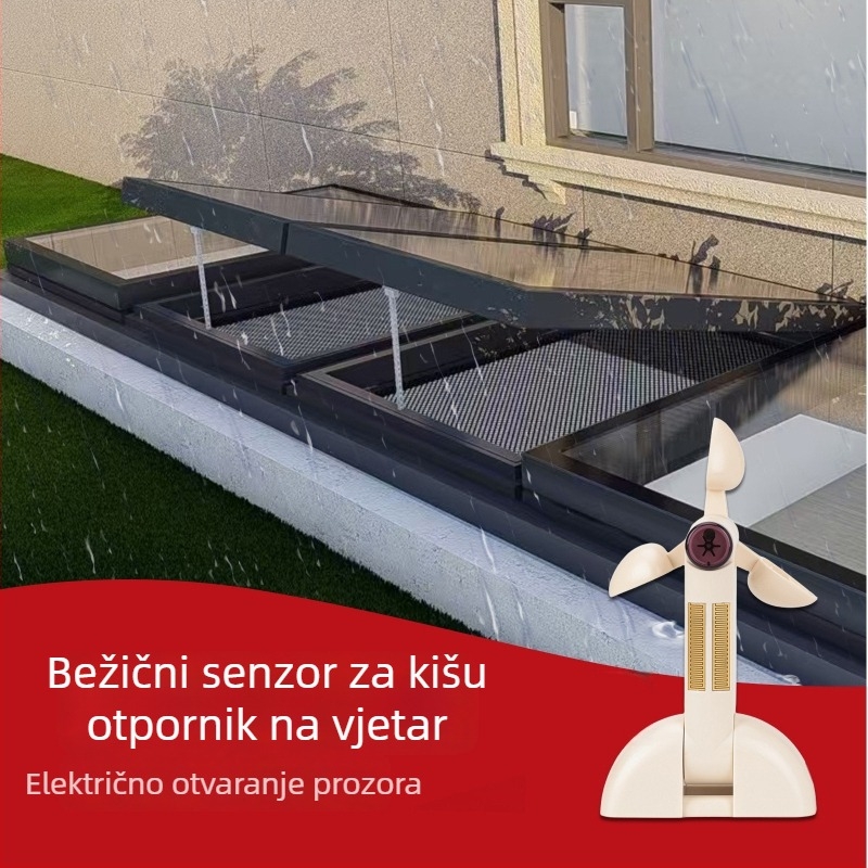 Guangmai Bežični senzor vjetra i kiše i električni otvarač prozora – pogon vrata i prozora, bežični daljinski upravljač