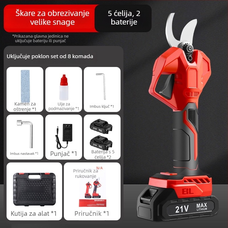 Shelley Bežične škare za podrezivanje vrta s Li‑ion baterijom, ručne električne škare za rezanje grana stabla