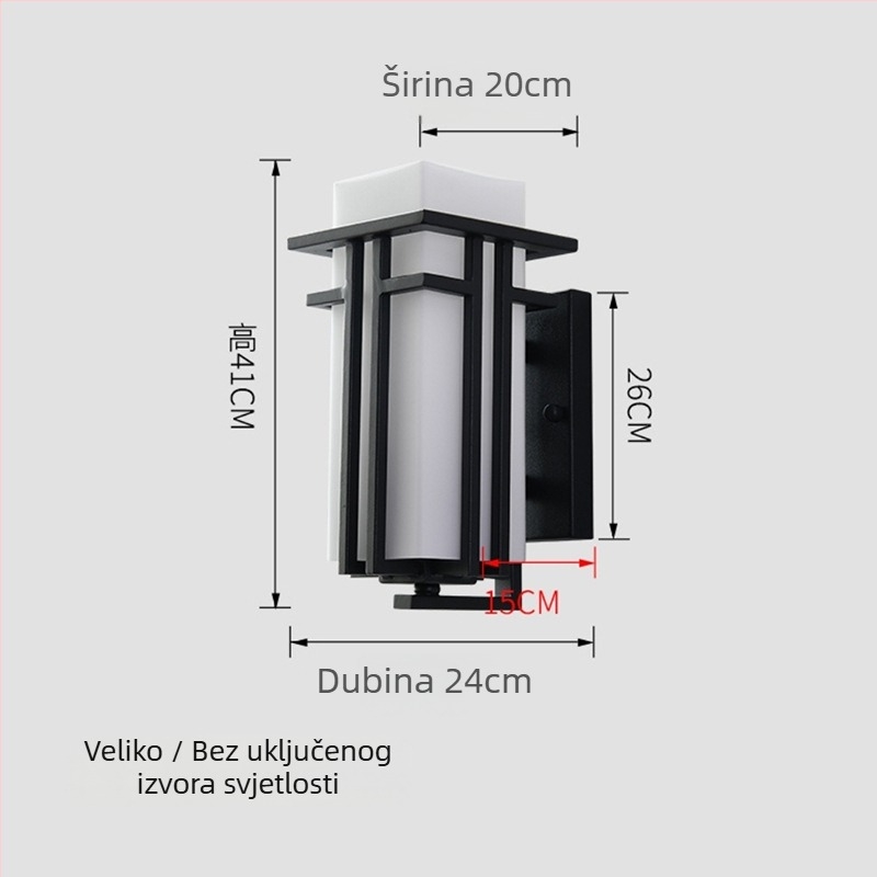 Vanjsko zidno svjetlo u novom kineskom stilu; vodootporno i otporno na hrđu (TD17003, 24 LED, 220V, 3000K, IP44)