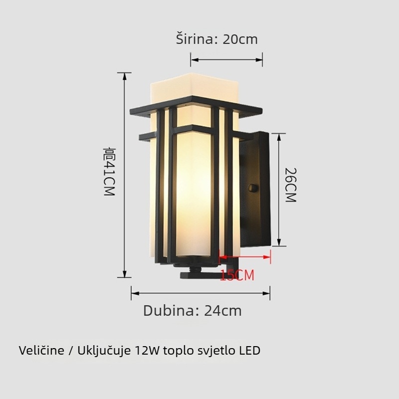 Vanjsko zidno svjetlo u novom kineskom stilu; vodootporno i otporno na hrđu (TD17003, 24 LED, 220V, 3000K, IP44)