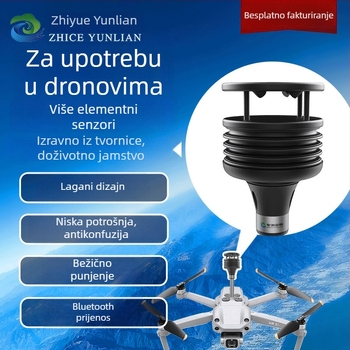 Ultrazvučna mikro vremenska stanica za dronove — brzina i smjer vjetra, temperatura, vlažnost, kiša; 9–30V, 1 kg, model ZC-
