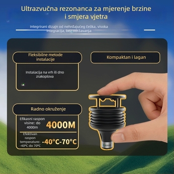 Ultrazvučna mikro vremenska stanica za dronove — brzina i smjer vjetra, temperatura, vlažnost, kiša; 9–30V, 1 kg, model ZC-