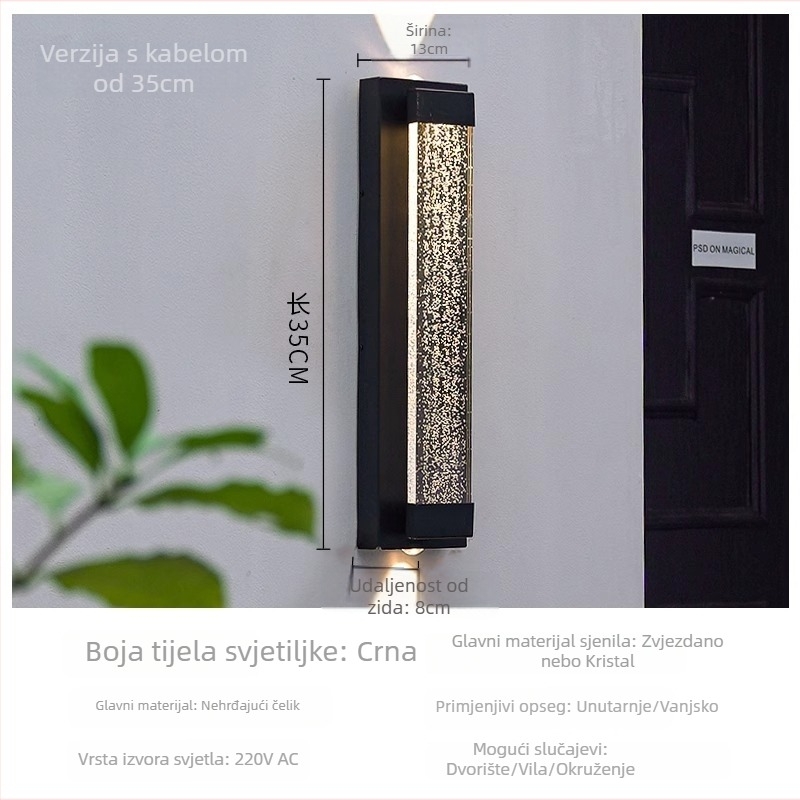 Vanjska vodootporna zidna svjetiljka za vilu i dvorište, europski stil kristalno osvjetljenje, IP65, 111–240V, 20 LED, 3000K, nehrđajuće čelično kućište