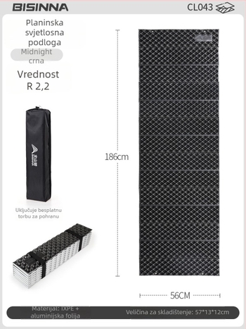 Kemping podloga u obliku jajnog gnijezda, vodootporna, materijal Ixpe+aluminijski film, težina 450 g, za 1 osobu, R-vrijednost 2.2