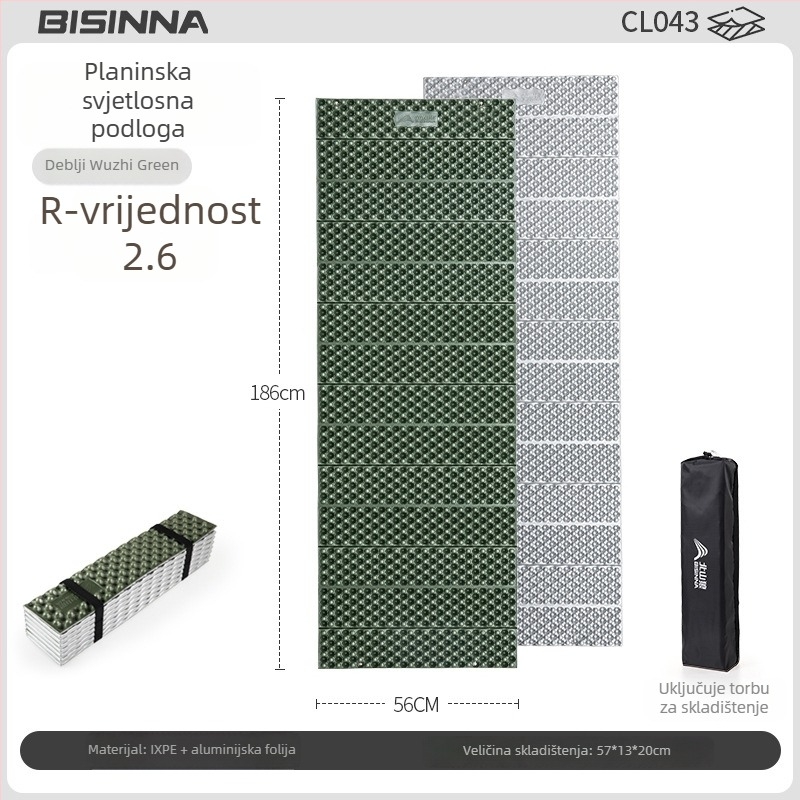 Kemping podloga u obliku jajnog gnijezda, vodootporna, materijal Ixpe+aluminijski film, težina 450 g, za 1 osobu, R-vrijednost 2.2