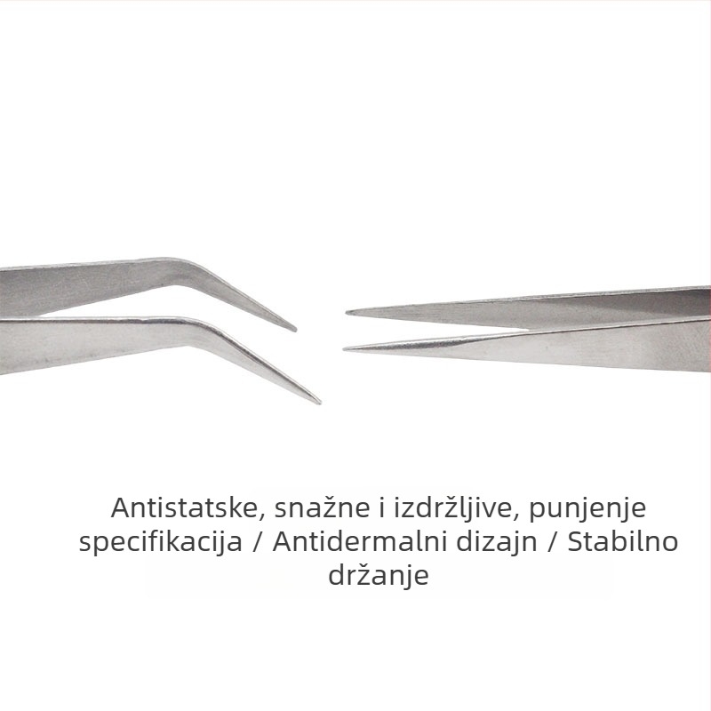 Pinzete od nehrđajućeg čelika, višestruke namjene, ravne i zakrivljene vrhove, za šivanje i provlačenje konca — minimalistički dizajn.