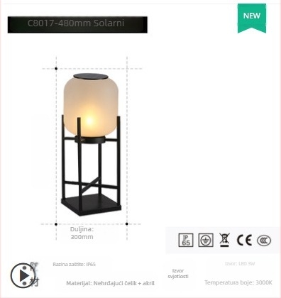 Solarsko vanjsko svjetlo za vrt, nehrđajući čelik, IP65 vodootporno, 12W, trajanje 6–12 sati