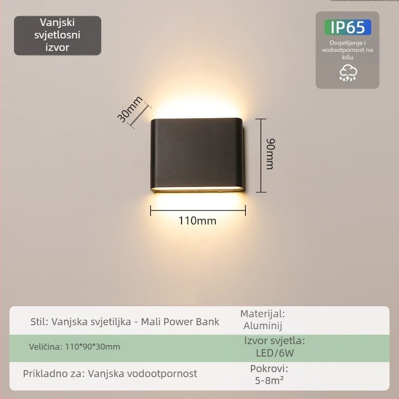 Vanjska vodootporna zidna lampa – ultra tanka, IP65, 110-275V, 15 LED, 3000K, CRI 90