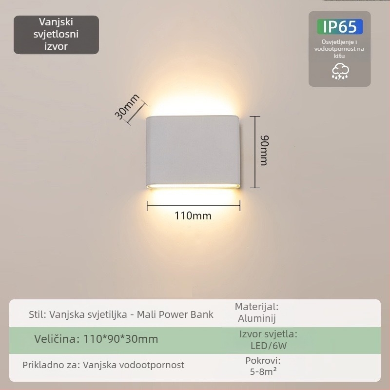 Vanjska vodootporna zidna lampa – ultra tanka, IP65, 110-275V, 15 LED, 3000K, CRI 90