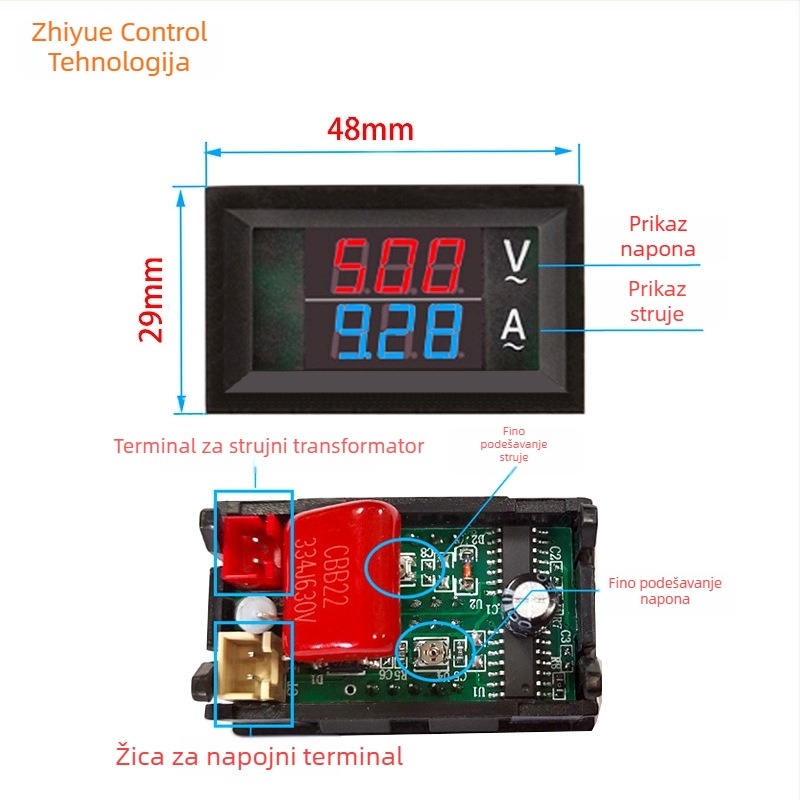ZYK AC60V-500V mjerač napona i struje, digitalni dvostruki zaslon, ±1% točnost mjerenja napona