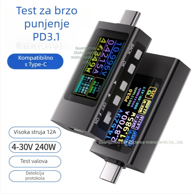Type-C protokol detektor, mjerač struje i napona za podatkovni kabel, test protokola brzog punjenja, mjerač snage