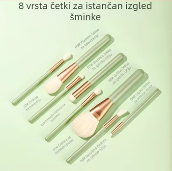 Set od 8 četkica za šminkanje s umjetnim vlaknima, drvenom drškom i dugom drškom, u torbi