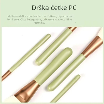 Set od 8 četkica za šminkanje s umjetnim vlaknima, drvenom drškom i dugom drškom, u torbi