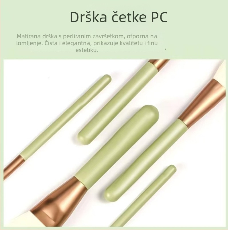 Set od 8 četkica za šminkanje s umjetnim vlaknima, drvenom drškom i dugom drškom, u torbi