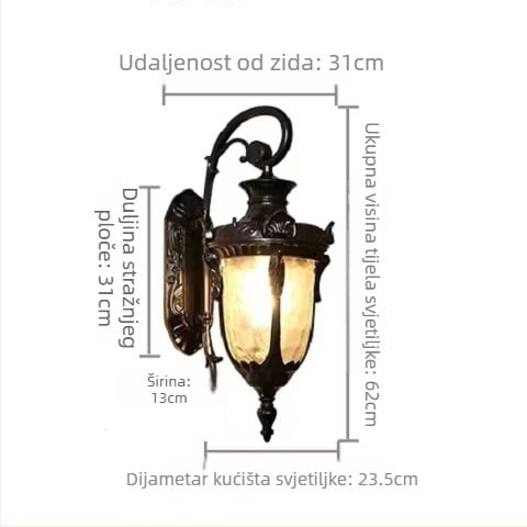 LED zidna Rasvjeta u europskom stilu za vanjsku i unutarnju upotrebu, IP44 vodootporna, E27 utičnica, 220V, 6000 lm, 3000K