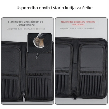 Kozmetička torbica sa uspravnim prikazom četkica, prijenosna i sklopiva, kapaciteta 15 setova četkica