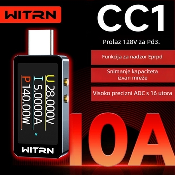 Tester napona i struje s PD3.1 pass-through, 28V, dvostruki Type-C priključci