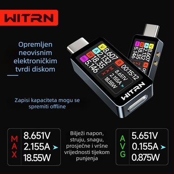 Tester napona i struje s PD3.1 pass-through, 28V, dvostruki Type-C priključci