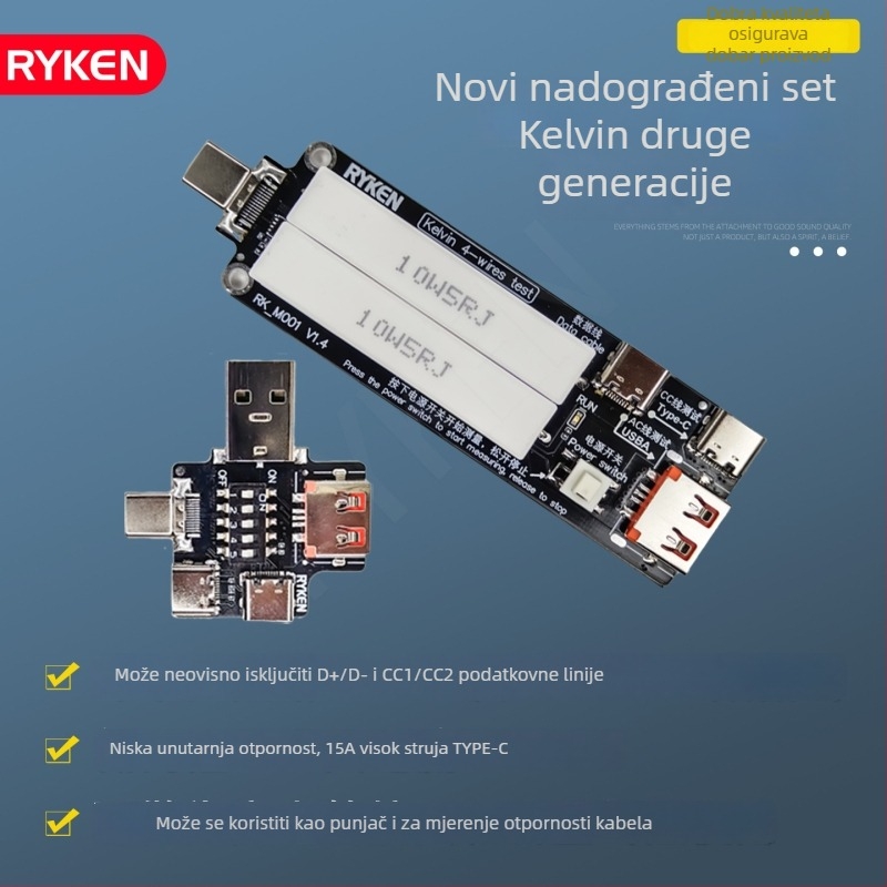 M001 Kelvin četverozilni mjerač napona i struje s USB-C detektorom snage (druga generacija)
