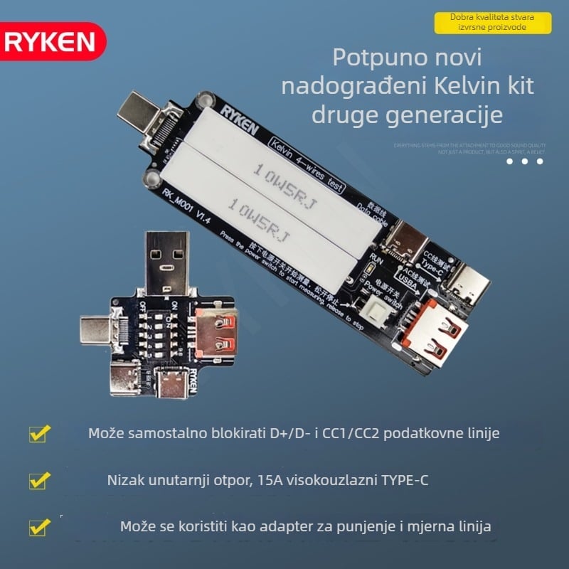 M001 Kelvin četverozilni mjerač napona i struje s USB-C detektorom snage (druga generacija)