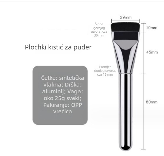 Četkica za fondaciju s ultra-tankom ravnom glavom, sintetička vlakna od najlona, metalna drška, 1 komad, prenosno