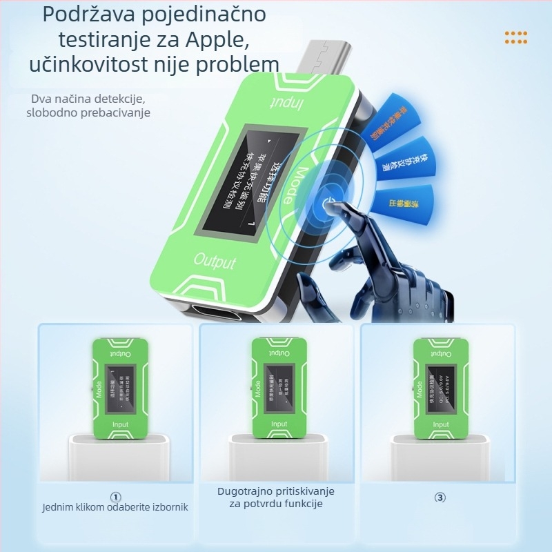CT02 PD/QC detektor brzog punjenja za serijsku provjeru, 0-100W, težina 12, temperatura okoline 30°C