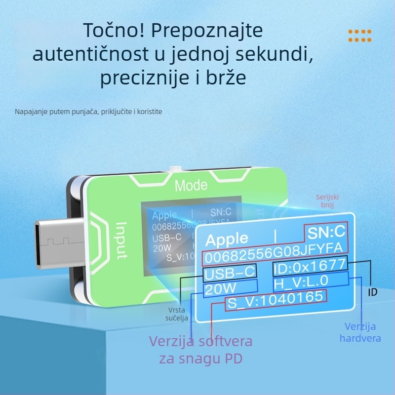 CT02 PD/QC detektor brzog punjenja za serijsku provjeru, 0-100W, težina 12, temperatura okoline 30°C