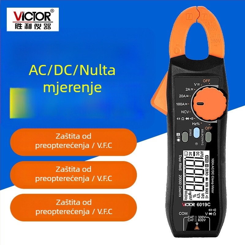 VC6019C kleštni ampermetar AC/DC, zaštita od preopterećenja, True RMS, multimetar