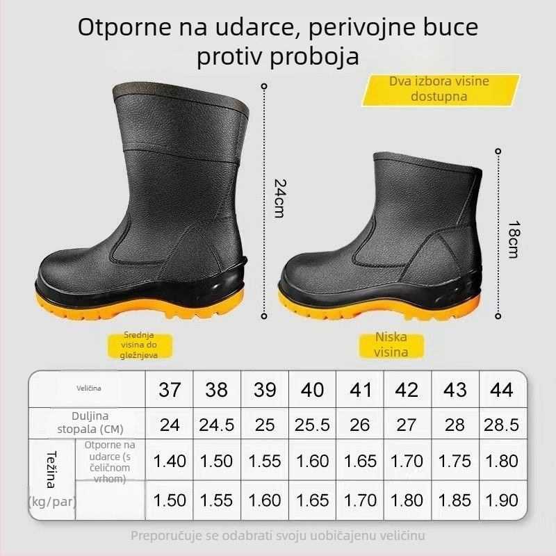 PVC zaštitne čizme s čeličnim vrhom i čeličnom podom; otporne na udarce, probijanje i klizanje; otporne na habanje, kiseline i baze; niski dizajn za industriju i rudnike