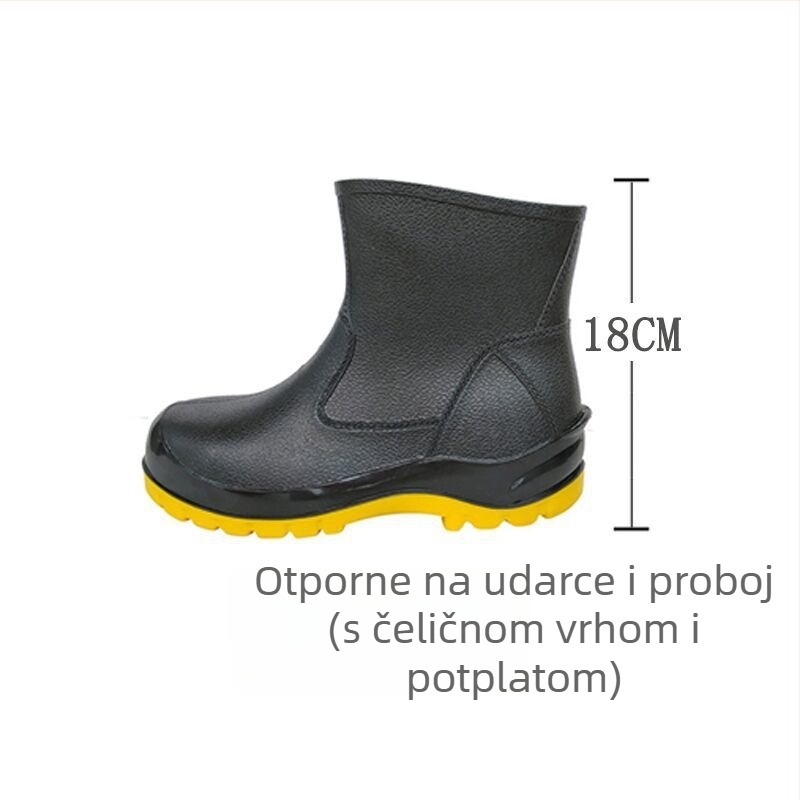 PVC zaštitne čizme s čeličnim vrhom i čeličnom podom; otporne na udarce, probijanje i klizanje; otporne na habanje, kiseline i baze; niski dizajn za industriju i rudnike