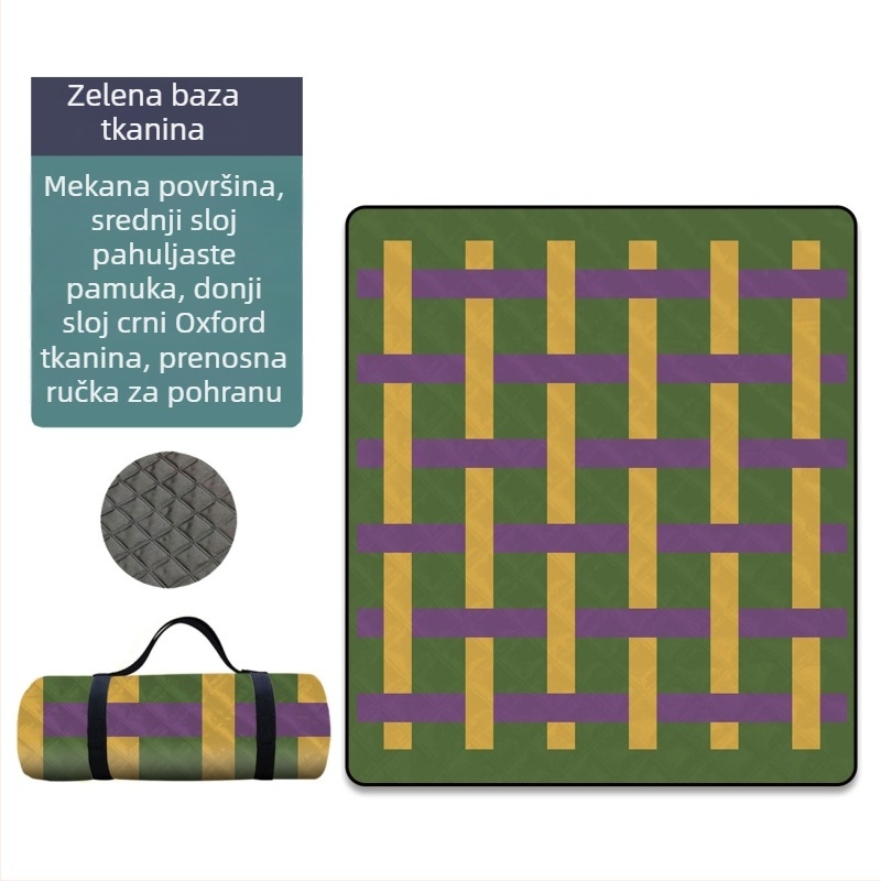 Piknik prostirka, debela i otporna na vlagu, sklopiva vanjska podloga s aluminijskom folijom; materijal: poliester vlakno; vodootporni sloj: PE pamuk; pogodna za plažu, piknik i kampiranje.