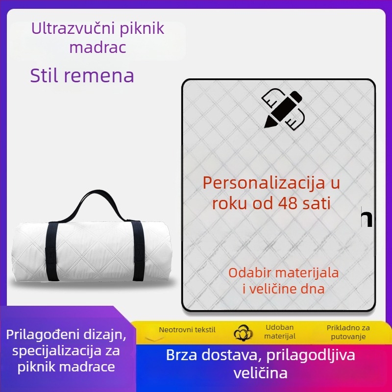 Piknik prostirka, debela i otporna na vlagu, sklopiva vanjska podloga s aluminijskom folijom; materijal: poliester vlakno; vodootporni sloj: PE pamuk; pogodna za plažu, piknik i kampiranje.