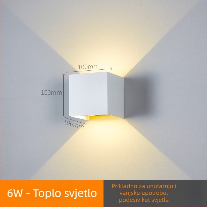 Zidna lampa sa 2 LED diodama, IP65 vodootporna, 3000K, 120 lm/W, vijek trajanja 100000 sati, aluminijsko kućište, unutarnja/vanjska upotreba