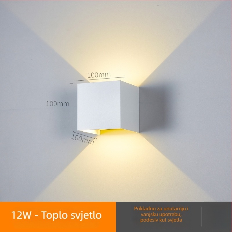 Zidna lampa sa 2 LED diodama, IP65 vodootporna, 3000K, 120 lm/W, vijek trajanja 100000 sati, aluminijsko kućište, unutarnja/vanjska upotreba