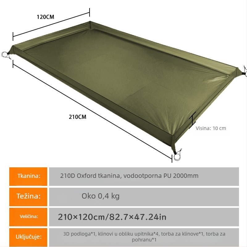 Oxford platno za kampiranje — otporan na vlagu, 3D dizajn, dodatno debela anti-slip podna prostirka, 210 × 120 cm, pogodno za 4–6 osoba